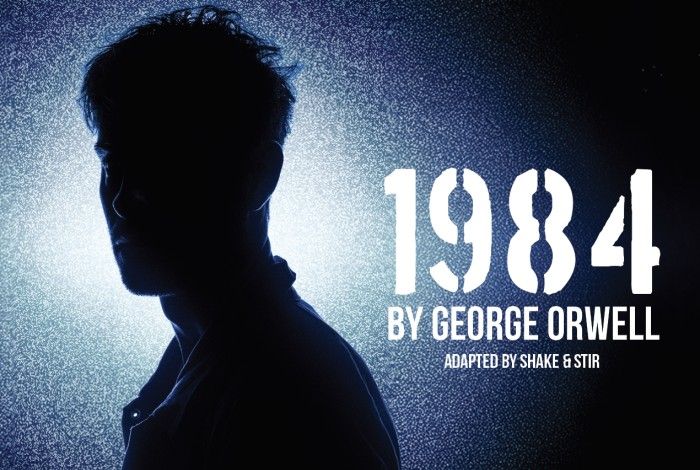 Silhouette of a man with the text “1984 by George Orwell