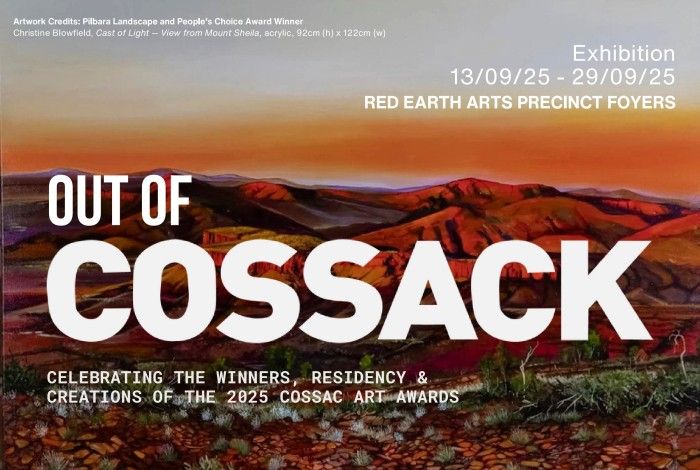 Out of Cossack Art Exhibition poster, image of red land and mountains